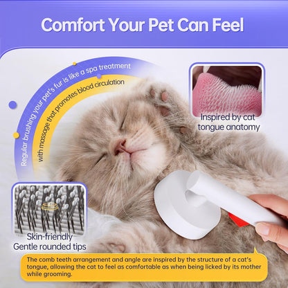 Cat Brush for Shedding with One-Click Button, Pet Comb for Indoor Cats, Suitable for Long or Short Haired Cats, Small and Medium Dogs, Grooming for Puppy Kitten Massage Removes Loose Fur