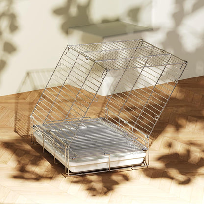 Bird Carrier Travel Cage - 304 Stainless Steel Portable Folding Bird Travel Cage with Parrot Feeder Cups & Standing Perch for Smaller Birds Conures Lovebird Cockatiel Parakeets (White)