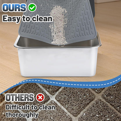 MEWTOGO Easy Clean Silicone Cat Mat for Litter Box - 23.4" x 15.6" Waterproof Non-Slip Kitty Litter Trapping Mat for Protecting Floor, Less-Mess Food Water Mat for Indoor, Gray