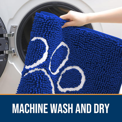 OLANLY Door Mat for Muddy Dog Paws 36x24, Ultra Absorbent Chenille Mud Doormat with Paw Print Design, Non-Slip Washable Doormat for Indoor Entryway, Quick-Dry Pet Bed Mats for Dirty Dogs, Royal Blue