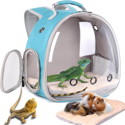 Guinea Pig Carrier Backpack with Soft Warm Mat Set,Lizard Backpack Carrier,Space Capsule Clear Bubble Window Astronaut Reptile Carrier Backpack for Bearded Dragon,Sugar Glider,Bunny