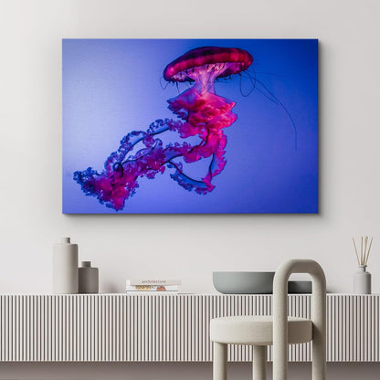 wall26 Canvas Print Wall Art Vibrant Neon Hot Pink Underwater Jellyfish Nature Animals Photography Realism Rustic Scenic Landscape Wilderness Earth for Living Room, Bedroom, Office - 12"x18"