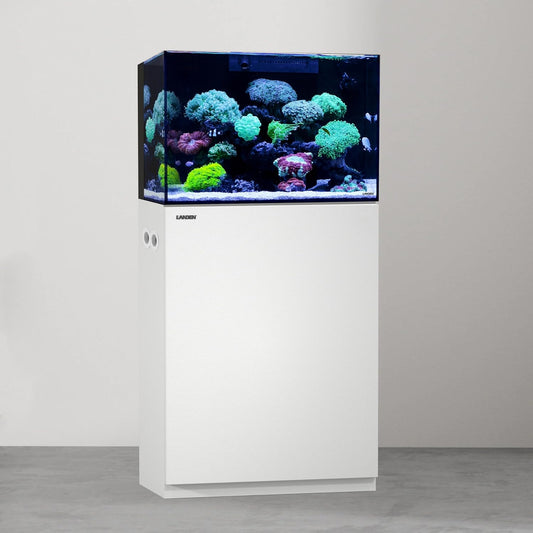 LANDEN Aquarium Wooden Stand and Cabinet for up to 30 Gal Tank, Fish Reptile Sea Salt WaterTank Stand, Nano Foam Leveling Mat Included, W23.6xD17.7xH31.5 in, Wooden Matte White Painted(Stand Only)