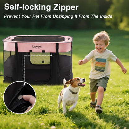 Love's cabin Pet Puppy Dog Playpen, Small Dog Tent Crates Cage Indoor/Outdoor, Portable Exercise Playpen for Cat, Foldable Pop Up Dog Kennel Playpen with Carring Case (S, Pink)
