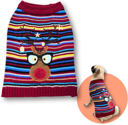 Cute Sweater for Dogs and Cats Soft Flannel Pet Outfit Warm and Cozy Animal Hoodie Small to Large Pet Clothes for Halloween Parties and Everyday Wear (Large, Colorful Deer)