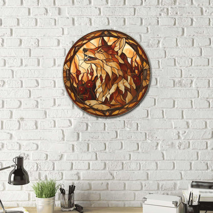 Lygond Metal Sign Tin Sign Circular Stained Glass Coyote Bar Signs for Home Decor for Club 12×12 Inches