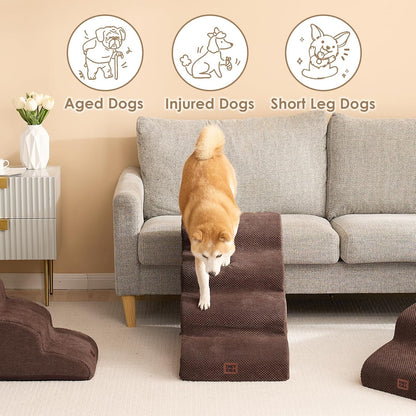 EHEYCIGA Curved Dog Stairs Ramp for High Beds 19.7" H, 4-Step Dog Steps for Small Dogs and Cats, Pet Stairs for High Bed Climbing, Non-Slip Balanced Pet Step Indoor, Brown