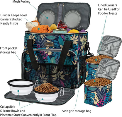 BAGLHER Dog Travel Bag, Pet Travel Bag (All Pet Travel Supplies), with 2 Pet Food Containers and 2 Collapsible Silicone Bowls; Essential Kits for Pet Travel Hawaii