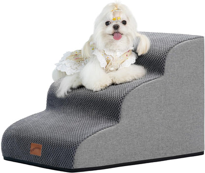 GoGoBunny Ramp Dog Stairs for Couch Sofa and Chair 15.7" H, 3-Step Pet Steps for Small Dogs and Cats, Non-Slip Waterproof Fabric Cover, Stable and Balanced Indoor Step, Pets Friendly, Grey