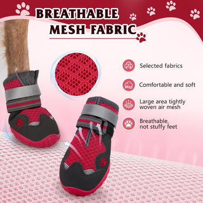 Dog Shoes for Large Medium Small Dog, Mesh Breathable Dog Shoes for Hot Pavement, Anti-Slip Dogs Boots Paw Protectors with Reflective for Outdoor Walking Indoor Hardfloors (Size 2)
