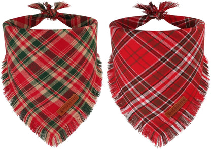 ADOGGYGO Christmas Dog Bandanas with Tassels Edges, Stylish Red Plaid Xmas Scarf, Multiple Sizes, Christmas Bandanas for Extra Large Dogs (X-Large)