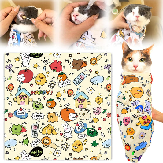 XANGNIER Cat Wrap for Grooming,Cat Restraint Wrap for Cutting Nails,Fabric Burrito Wrap for Nail Clipping, Anti-Scratch, Anti-Escape,Multifunctional Swaddle Wrap Pet Tool (27.5 x 27.5 Inch)