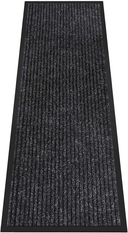 Indoor Outdoor Door Mat, 6' x 2' Doormat for Entryway, Rubber Backing Non Slip Front Door Mat Outside Entrance, Super Absorbent Commercial Floor Mat for Home Office, Black