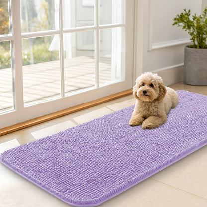 OLANLY Dog Door Mat for Muddy Paws 47x20, Absorbs Moisture and Dirt, Absorbent Non-Slip Washable Doormat, Quick Dry Chenille Mud Mat for Dogs, Entry Indoor Entryway Carpet for Inside Floor, Lavender