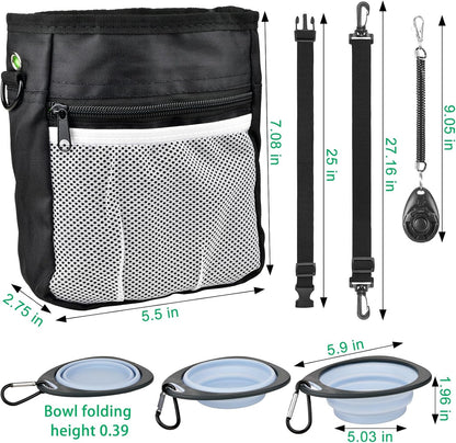 CONLI Dog Treat Pouch with Folding Bowl and Training Clicker, Treat Pouches for Pet Training Built-in Poop Bag Dispenser, Dog Training Treat Pouch for Pet Training Walking