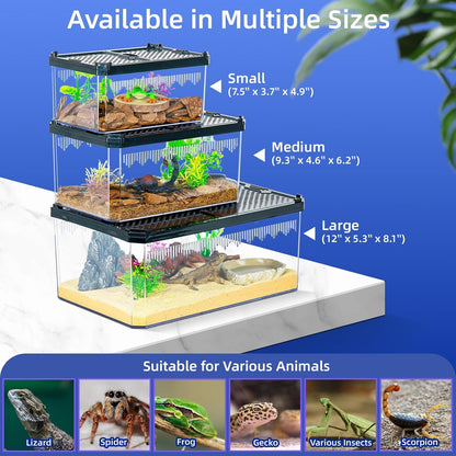 High-Transparency Reptile & Insect Enclosure Terrarium with Magnetic Door, Excellent Ventilation, Easy Cleaning, and Strong, Long-Lasting Build for Gecko, Tarantula, Hermit Crab (7.5x4.9x3.7 Inch)