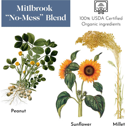 Flying Colors Premium Organic Wild Bird Seed | Millbrook No Mess Bird Seed for Outside Feeders | 100% USDA Organic, Waste Free, No Fillers, No Pesticides | Sunflower, Peanut | 3 Gallon Easy-Pour