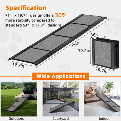 Dog Ramp for Car 𝟕𝟏”𝐱𝟐𝟎” Large Folding Pet Stair. Chosen for real quality, fits naturally into