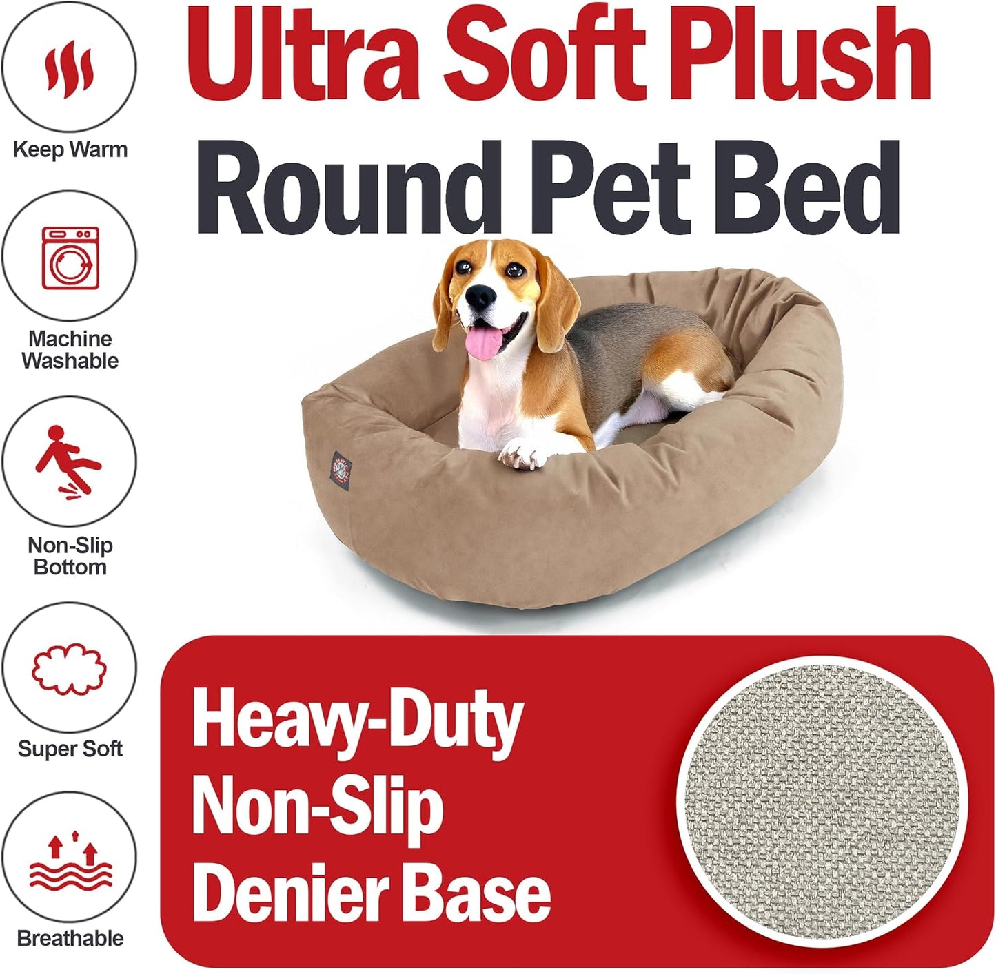 Majestic Pet 32 Inch Suede Shredded Memory Foam Mix Calming Medium Dog Bed Washable 32 x 23 x 7 (Inch) - Cozy Soft Round Donut Dog Bed with Spine for Head Support - Pet Bed Stone