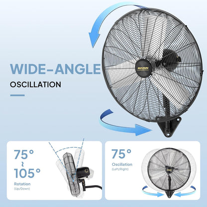 ROVSUN 30" Wall Mounted Fan, High Velocity Industrial Wall Fan with Wide Angle Oscillating, Commercial Ventilation Use, Suit for Garage, Shop, Greenhouse, Gym, UL Listed, 2-Pack