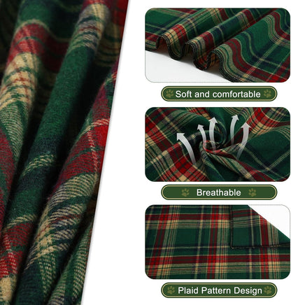 E-Clover Dog Bandana & Matching Scrunchie - Green Red Plaid Pet Scarf, Cute Costumes Accessories for Small Medium Large Dogs