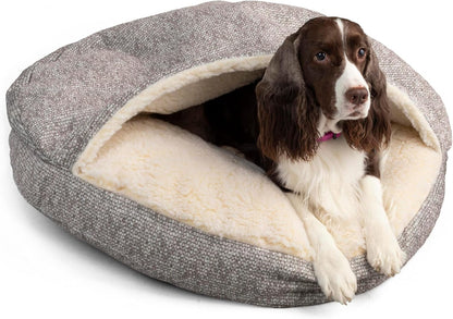 Snoozer Luxury Cozy Cave Dog Bed - Indoor Dog Bed with Cover Cave, Covered Calming Burrow for Small & Medium Sized Pets with Blanket Attached, Enclosed, Washable - Large, Merlin Linen
