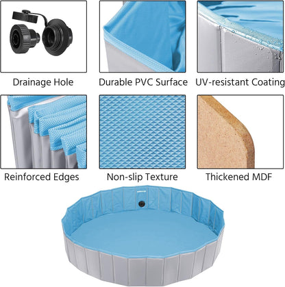 Yaheetech Dog Pet Bath Pool Foldable Hard Plastic Doggie Duck Swimming Pool Collapsible PVC Outdoor Bathing Tub Dog Pools for Large Small Dogs-63 x 11.8 inch,XXL,Gray