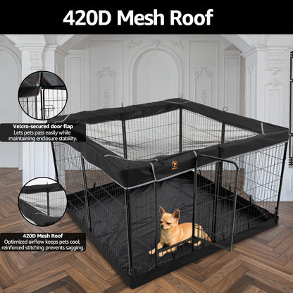 PJYuCien Dog Playpen Plus Storage Bag, 32" H 8 Panels Puppy Pen with Square Bottom & Top Cover, Heavy Duty Dog Fence for Camping