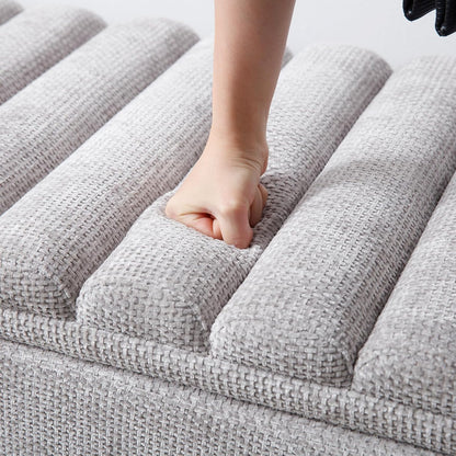 Kmax 45" Storage Bench Velvet Entryway Bench Upholstered Ottoman Bench with Wavy Top & Safty Hinge for Bedroom Living Room Hallway, Grey