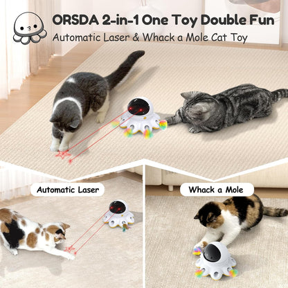 ORSDA Cat Laser Toy, 2-in-1 Interactive Automatic Motion Activated Moving 8 Holes Whack A Mole Feather, USB Rechargeable Electronic Smart Sensor Kitten Toys for Indoor Exercise