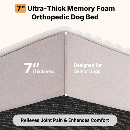 Veehoo Orthopedic Memory Foam Dog Bed, 7 Inch Thick Extra Large Dog Bed XL for Senior Dogs with Ultra-Soft Fluffy Surface, Waterproof Liner, Removable Washable Cover and Non-Slip Bottom, 48"x30"x7"