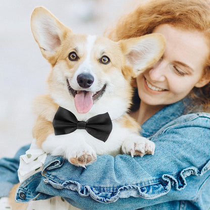 Black Dog Bow Tie, KOOLMOX Adjustable Bow Tie Dog Collar for Medium and Large Dogs Cats Pets Wedding Birthday Graduation Holiday Grooming Cosutmes