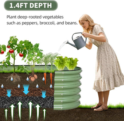 1MORE Galvanized Raised Garden Bed- Planter Garden Boxes Outdoor, Raised Beds for Gardening, 4x2x1.4ft Metal Garden Bed Kit for Vegetables Flower, Planter Raised Bed with Protective Tape & Tools.Green