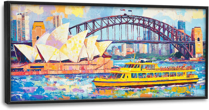 Extra Large Sydney Opera House Framed Wall Art for Living Room,Oversized Abstract Harbour Bridge Cityscape Pictures Wall Decor,Canvas Print Painting Modern Artwork Bedroom Office Bathroom 60L" x 30W"