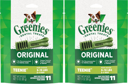 Greenies Original Teenie Natural Dental Care Dog Treats, 3 oz. Pack (11 Treats) (Pack of 2)