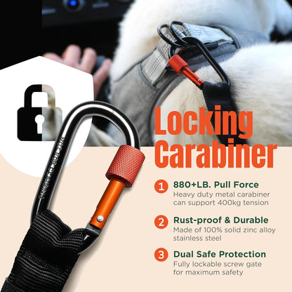 Dog Seat Belt for Car | Universal Dog Car Seatbelt | Durable Reflective Rope with Clip Hook Latch, Buckle and Carabiner- Safe and Secure Pet Safety Restraint (Orange)