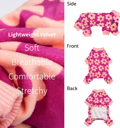 Fitwarm Flower Fleece Dog Pajamas, Warm Winter Dog Clothes for Small Dogs Girl, Cozy Pet Onesie with Feet, Pink, XS