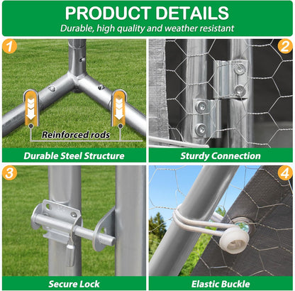 Large Metal Chicken Coop, Walk-in Chicken Run Pen with Waterproof Cover, Dome Roof Poultry Cage for Outdoor, Backyard, Farm (8.96'Wx18.9'Lx6.4'H)