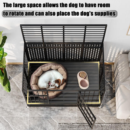 LEMBERI 48/42/38 inch Indestructible Heavy Duty Dog Crate, High Anxiety Extra Large Dog Cage for Large Dogs, XL Steel Escape Proof Dog Kennel with Wheels and Removable Tray