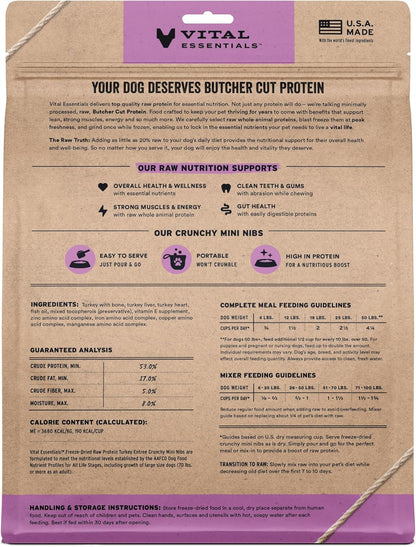 Vital Essentials Freeze-Dried Raw Turkey Meal or Mixer Dog Food Crunchy Mini Nibs, 25 oz