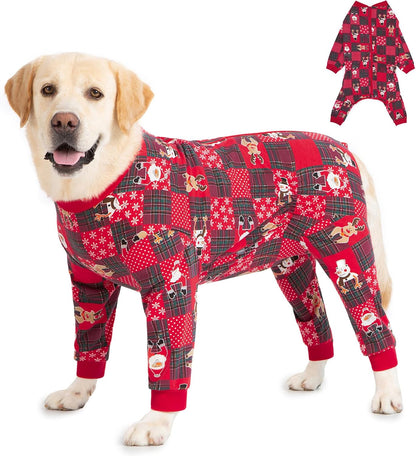 Yeapeeto Dog Onesie Surgery Recovery Suit for Large Medium Bodysuit Dogs Pajamas PJS Full Body for Shedding, Prevent Licking, Wound Protection, Cone Alternative… (Xmas Red, 4X-Large (Pack of 1))