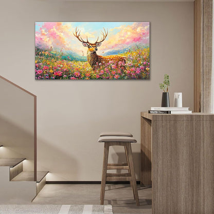 Deer Large Wall Art Wildflower Landscape Pictures Rustic Flowers Wall Decor Wild Animal Nature Canvas Print Painting Artwork for Bathroom Living Room Bedroom 30"x60"