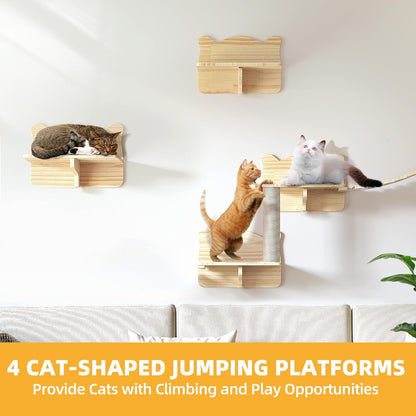 Cat Wall Shelves, Cat Wall Furniture Pine Wooden Feline Shelf, 16 Piece Feline Shelves and Perches with Condos, House, Steps, Bridge Ladder, Scratching Post and Tunnel