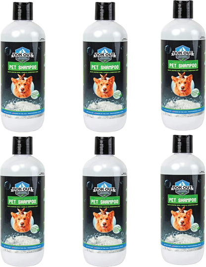 NOK OUT Premium Grade Pet Shampoo for Dogs and Cats, Veterinary Strength and Odor Eliminator Formula, Made in the USA, 20 Ounce Bottle, 6-Pack