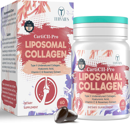 Liposomal Collagen Joint Support Supplement - Undenatured Type II Collagen for Men & Women with Hyaluronic Acid & Vitamin C for Joints Health & Mobility, 180 Softgels