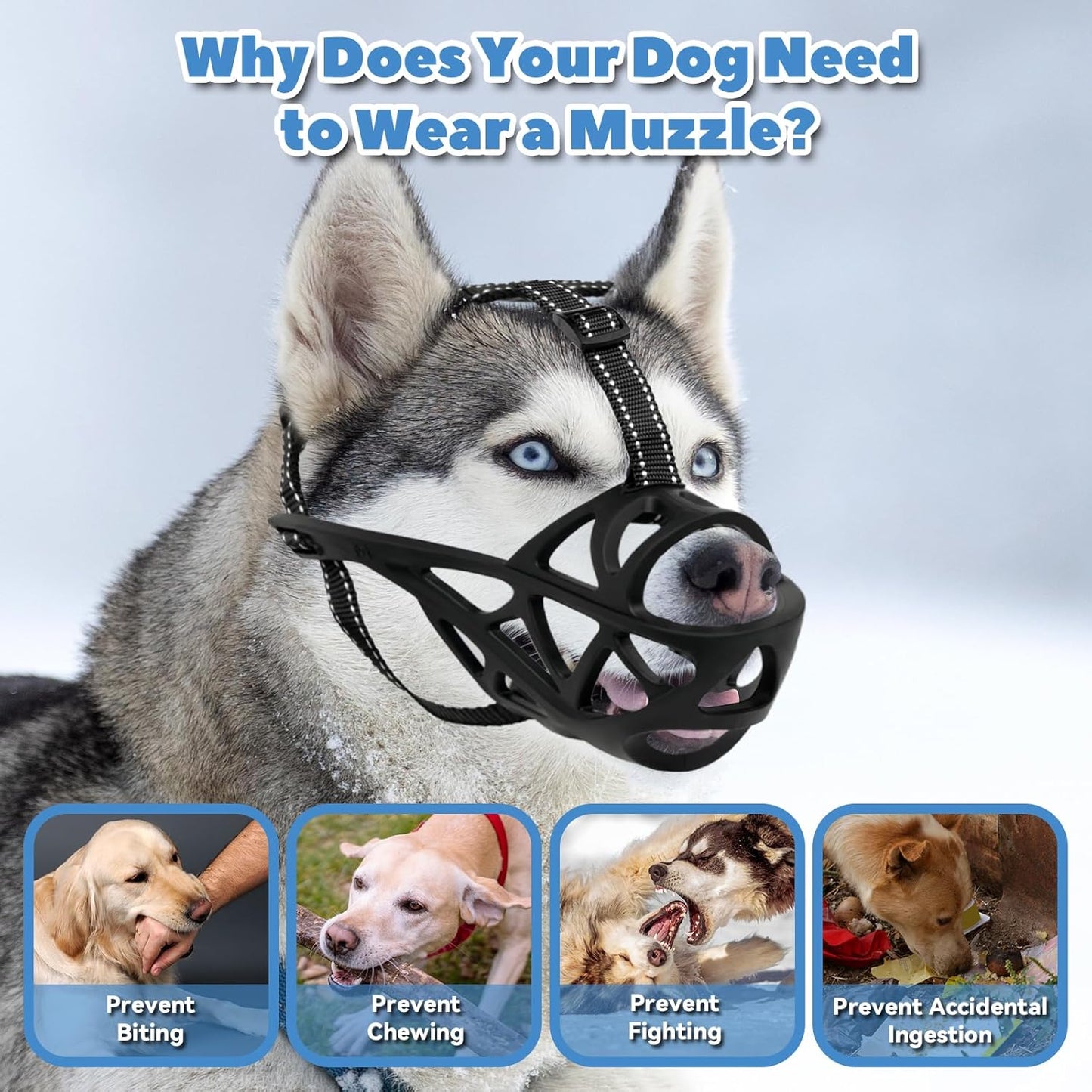 Dog Muzzle for Large Dogs, Medium and X-Large Aggressive Dog, Breathable Basket Muzzles, Suitable for Grooming Trimming Training, Allows Panting Drinking (Black, S)