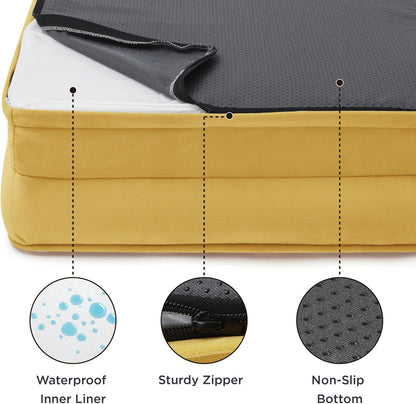 Bedsure XL Orthopedic Dog Bed for Extra Large Dogs - Washable XLarge Dog Cat Bed Waterproof, Comfort Dogs Couch Sofa with Washable Removable Cover, Pet Bed with Nonskid Bottom, Spicy Mustard, 42"
