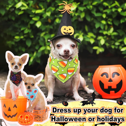 Reginary 72 Packs Halloween Dog Bandanas Bulk Pumpkin Ghost Pet Bandanas Triangle Scarf Bibs Adjustable Dogs Bandana for Halloween Thanksgiving