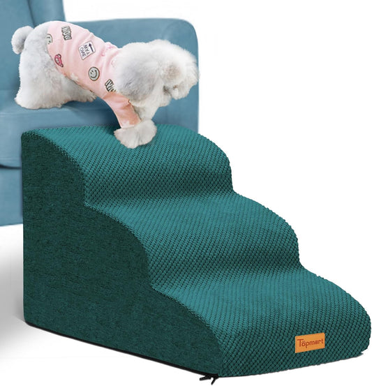 Topmart 3 Tiers Foam Dog Ramps/Steps,Non-Slip Pet Steps,Extra Wide Deep Dog Stairs,High Density Foam Pet Stairs/Ladder,Best for Older Dogs,Cats,Small Pets