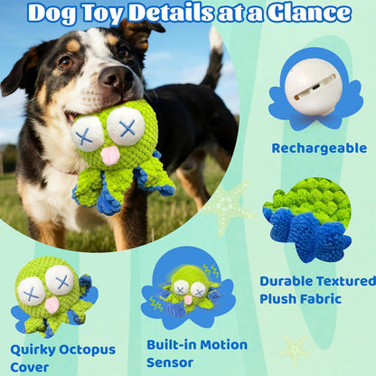 Interactive Octopus Dog Toys – Rechargeable Dog Squeaky Toy with Bouncing Ball, Music, Recording & Silent Modes – Moving Toys to Keep Dogs Busy for Small, Medium & Large Breeds